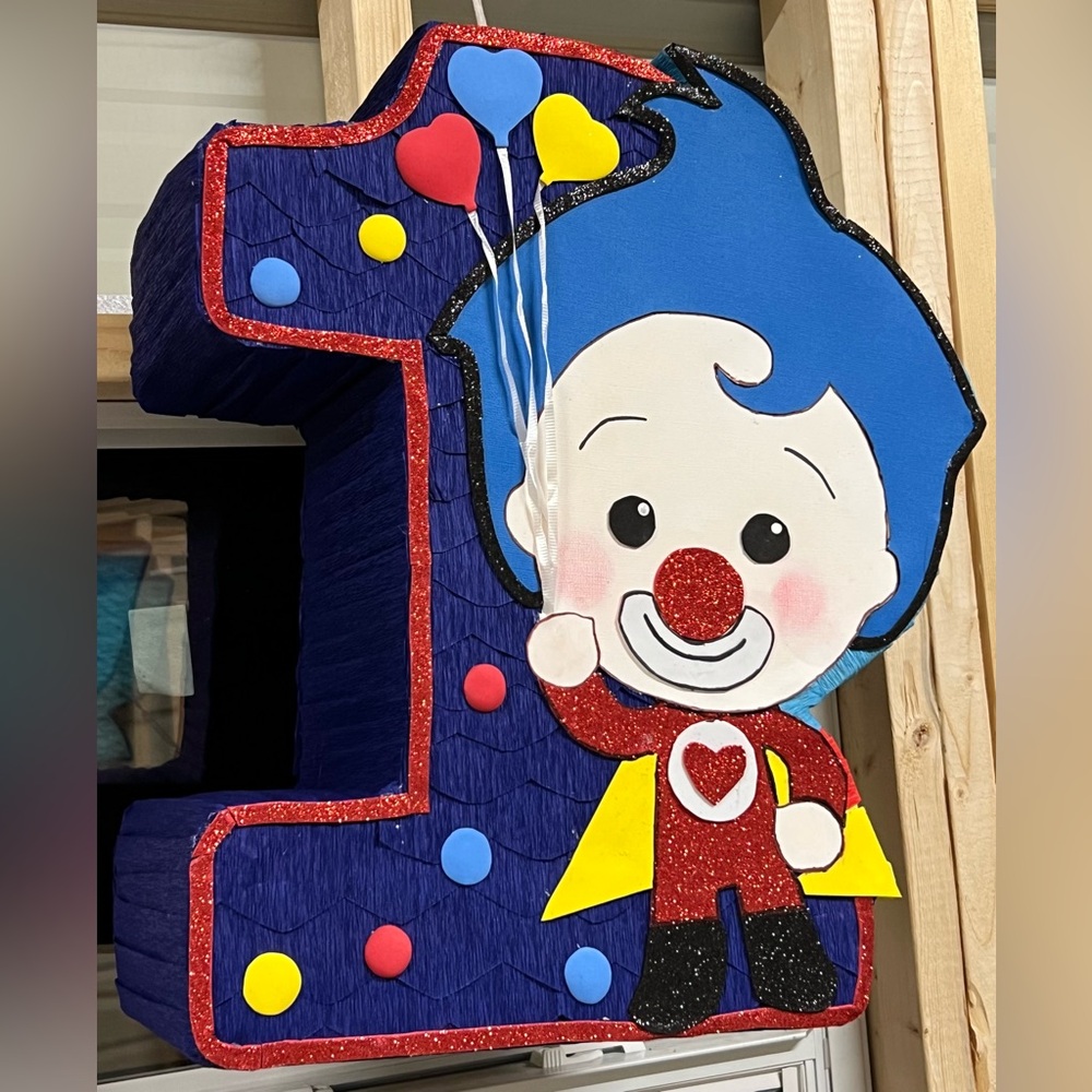 Blue and Red plim plim piñata Number 1 Party Decoration